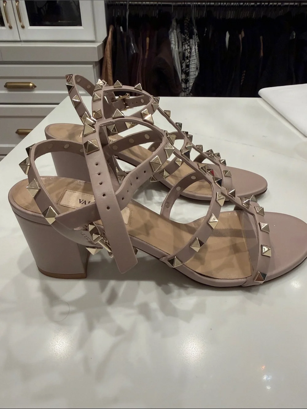 Valentino Pink Rockstud Strappy Flat Sandals